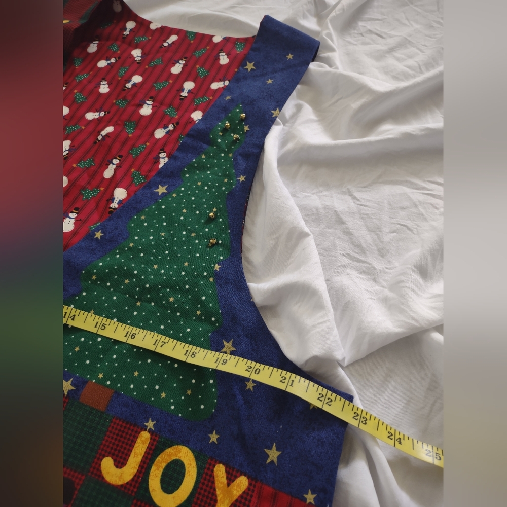 Vintage Christmas Vest Patchwork Reversible Holiday Multicolor 1990s Bell accent - Picture 5 of 7